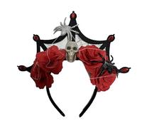 Uqezagpa Diadema de encaje de diablo de Halloween para novia, sangre oscura, para carnaval, fiesta, hecha a mano, disfraz de diablo, diadema de calavera para hombre