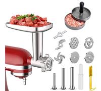 Uqezagpa Discos de molinillo de carne, accesorio para moler carne, tubos de relleno, accesorios de alimentos, adecuados para mezcladores, juego de accesorios de procesamiento de alimentos