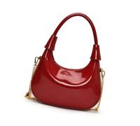 Uqezagpa Elegante bolso de hombro de poliuretano brillante, bolso cruzado de cadena de lujo para viajes diarios y reuniones sociales, bolso de mano con acabado brillante, Red, One Size