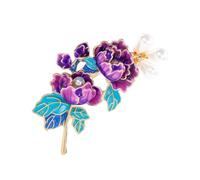 Uqezagpa Elegante broche de flor de peonía para mujer con adornos esmaltados y perlas, accesorio de joyería para banquetes o, Size 5.5x3.4cm/2.17x1.34inch, Metal, Berilo