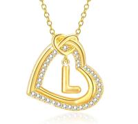 Uqezagpa Elegante collar con colgante de corazón de aleación con iniciales y circonita deslumbrante para uso diario casual, trajes elegantes con dije de corazón con inicial, R, como se describe, como