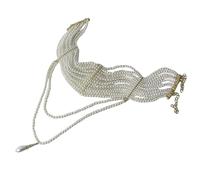 Uqezagpa Elegante collar de borlas de perlas multicapa con elegantes perlas y cadena de oro para mujeres modernas e informales, 3335cm, Plástico, No es una piedra preciosa