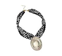 Uqezagpa Elegante collar de bufanda con estampado de animales, cadena ajustable de acero inoxidable, joyería para mujer, collar de bufanda con estampado de leopardo retro, One Size, como se describe