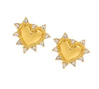 Uqezagpa Elegante juego de pendientes y anillos de circonita en forma de corazón para mujer, en aleación chapada en oro, 5.07x3.12in, Aleación y diamantes de imitación