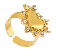 Uqezagpa Elegante juego de pendientes y anillos de circonita en forma de corazón para mujer, en aleación chapada en oro, 5.07x3.12in, Aleación y diamantes de imitación