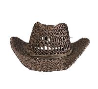 Uqezagpa Elegante sombrero victoriano ajustable decorado a cielo abierto para mujer, ligero, transpirable, paja de mazorca de maíz, playa, jardinería, plegable, ligero, paja de maíz con diseño calado