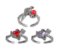 Uqezagpa Elegantes anillos con temática de cuervo con piedras preciosas rojas, elegantes anillos de cuervo para un atractivo llamativo y un potente símbolo ajustable abierto