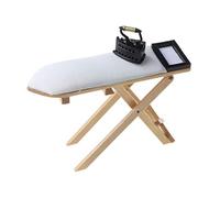 Uqezagpa Escala 1:12 Tabla de planchar de hierro para muebles de casa de muñecas, muebles de mesa de dormitorio en miniatura y kit de accesorios