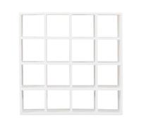 Uqezagpa Estante de almacenamiento de madera blanca en miniatura de 16 rejillas 1: 12 estantes, estante de pared, estantería de almacenamiento de muebles, colección de joyas, bandeja de armario