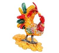 Uqezagpa Exquisita caja de aleación con forma de gallo con cristal y detalles esmaltados, organizador de joyas, contenedor de almacenamiento con diseños únicos de gallo para accesorios pequeños