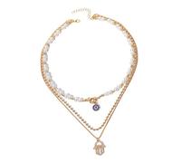 Uqezagpa Exquisito collar de aleación de doble capa con perlas brillantes adecuado para mujeres de moda que mejoran el día a día, 5.07x5.85in, Metal, No es una piedra preciosa