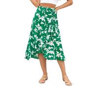 Uqezagpa Falda asimétrica para mujer, con estampado de flores, falda larga con cordones, cómoda e informal para uso diario