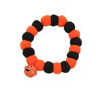 Uqezagpa Gargantilla de calabaza para decoración de cuello de mascotas, campanas de calabaza, pompones, collar de perro de Halloween, joyería de cuello para mascotas