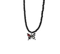 Uqezagpa Gothic Styles - Collar de cuentas de cristal negro con corazón y mariposa, cadena única para el cuello para mujeres que buscan algo único, Length 45CM, Aleación y acero de titanio, No es una