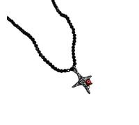 Uqezagpa Gothic Styles - Collar de cuentas de cristal negro con corazón y mariposa, cadena única para el cuello para mujeres que buscan algo único, Length 45CM, Aleación y acero de titanio, No es una