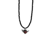 Uqezagpa Gothic Styles - Collar de cuentas de cristal negro con corazón y mariposa, cadena única para el cuello para mujeres que buscan algo único, Length 45CM, Aleación y acero de titanio, No es una