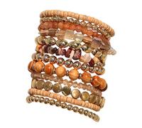 Uqezagpa Juego de 12/18 pulseras elásticas de cuentas apilables para mujer con acento marrón y dorado, pulseras de playa listas para regalo, talla única, como se describe