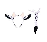 Uqezagpa Juego de 2 diademas creativas para mujer con orejas de vaca y cola larga para tomar fotos, carnavales de dibujos animados, cosplay, corbatines para el pelo, corbatines masculinos, pajarita