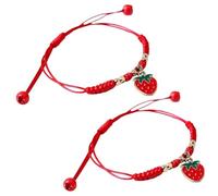 Uqezagpa Juego de 2 pulseras hechas a mano, elegantes pulseras de fresa/colgante, cuerda tejida a mano para amigos, 5.85x3.9in, Aleación y cuentas de cerámica, berilo