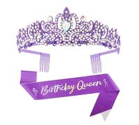 Uqezagpa Juego de 2 tiaras de diamantes de imitación de cristal para fiesta de cumpleaños, diadema y banda, accesorios de moda para el cabello para mujer, 9.75x7.8in, Tela de aleación de diamantes de