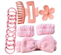 Uqezagpa Juego de accesorios para el cuidado de la piel para maquillaje, ducha, deportes, diadema única con lazo y muñequeras