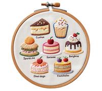 Uqezagpa Juego de bordado con temática de postre con aro de costura e instrucciones (idioma español no garantizado) para principiantes