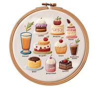 Uqezagpa Juego de bordado con temática de postre con aro de costura e instrucciones (idioma español no garantizado) para principiantes