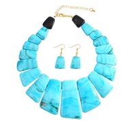 Uqezagpa Juego de collar de cadena de clavícula y aretes de gota distintivos para mujeres que aman lo vintage, Length 346cm1.8*4.2cm, Resina, Berilo