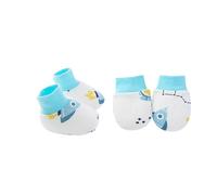 Uqezagpa Juego de guantes y calzado de algodón para niños y niñas de 0 a 12 meses, guantes neutros de género, Borde azul del espacio L, Talla única