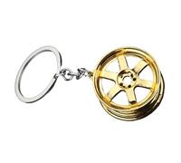 Uqezagpa Llavero portátil con forma de rueda, adecuado para creadores de tendencias y cualquier persona que busque un estilo distintivo, llavero de rueda pequeña, Oro de imitación, Talla única