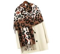 Uqezagpa Lujosa bufanda con estampado de leopardo para mujer, chal cálido de invierno, ligero, detalles de flecos, suave envoltura de flecos para mujer, a, Talla única