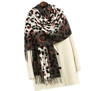 Uqezagpa Lujosa bufanda con estampado de leopardo para mujer, chal cálido de invierno, ligero, detalles de flecos, suave envoltura de flecos para mujer, Negro, Talla única