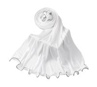 Uqezagpa Lujosa bufanda hiyab de algodón para mujer, transpirable, cómoda, con volantes, para eventos culturales, para llevar al hombro, blanco, 170x55cm