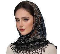 Uqezagpa Mantilla para mujer, chal de boda, con ribete de encaje, bufanda suave floral, chal para boda, Negro, Talla única