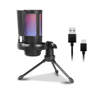 Uqezagpa Micrófono condensador USB con iluminación y silencio táctil, 30 Hz-18 KHz para PC, portátil, micrófono de juego para transmisión y podcasting, micrófono de iluminación a color