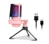 Uqezagpa Micrófono condensador USB con iluminación y silencio táctil, 30 Hz-18 KHz para PC, portátil, micrófono de juego para transmisión y podcasting, micrófono de iluminación a color