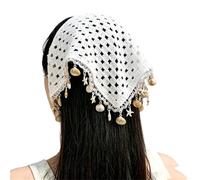 Uqezagpa Pañuelo de ganchillo para mujer, bufanda triangular para la cabeza con textura de punto calado y detalle de ribete de concha, bufanda de pelo de ganchillo para mujer, pañuelo triangular para