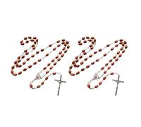 Uqezagpa Paquete de 2 collares de rosario de cuentas de madera con colgante de cruces para católicos cristianos, cadena de oración religiosa, 6*8MM17.cm 40cm 80cm 2.6*4.5cm 1.5*2.5cm, aleación de