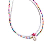 Uqezagpa Paquete de 2 estilos de collar con colgante de doble capa de estrellas de mar y concha para mujer y moda, 13cm x 15cm x 2cm, Mi Zhu, No es una piedra preciosa