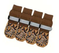 Uqezagpa Paquete de 4 botines resistentes para perros, suela gruesa, aventuras al aire libre, protectores de patas antideslizantes, calcetines cálidos de punto para gatos pequeños, calcetines cálidos