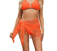 Uqezagpa Pareo de traje de baño para mujer, falda envolvente de punto hueco, bufanda transparente, traje de baño, falda envolvente de playa para mujer, cubierta corta