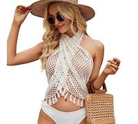Uqezagpa Pareo de traje de baño para mujer, falda envolvente de punto hueco, bufanda transparente, traje de baño, falda envolvente de playa para mujer, cubierta corta