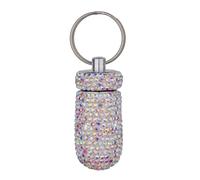 Uqezagpa Pastillero de diamantes de imitación pequeño de aleación de aluminio, llavero de almacenamiento para viajes y exteriores