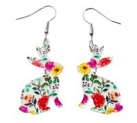 Uqezagpa Pendientes colgantes de moda únicos, aretes de aro coloridos con flores y animales, joyería para mujer, 2.73x3.12in, Acero inoxidable acrílico, berilo