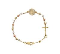 Uqezagpa Pulsera de cadena de rosario de Benedicto chapada en oro, joyería religiosa, pulsera de metal católico con, Length 20cm, Plástico de cobre, berilo