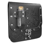 Uqezagpa Riñonera medieval de cuero con viales de poción de corcho, bolsa de cintura de mago para Halloween, lateral de cuero medieval, Brown, Size Approx. 16x17cm/6.3x6.7in