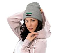 Uqezagpa Sombrero clásico de punto con banderas sirias sin ala para invierno, cálido para uso diario, clima frío, resistente al viento, para todas las edades, gris, Talla única