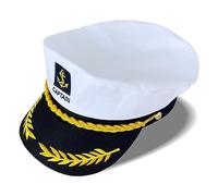 Uqezagpa Sombrero de capitán para niños, sombrero de marinero azul marino, accesorio ajustable para disfraz de Hugh Hefner (1 paquete, blanco) azul marino marino