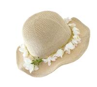 Uqezagpa Sombrero de sol bordado de flores con borde ancho con diademas ajustables que protegen para las mujeres actividades al aire libre, peso ligero, B blanco lechoso fl, Talla única