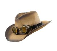 Uqezagpa Sombrero de sol occidental con lentes de ala enrollable, sombrero de color envejecido para un uso cómodo, festival de música, carnaval, tocado occidental